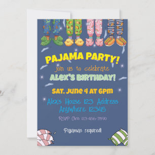 Pajama Party Silly PJs and Slippers Birthday Invitation