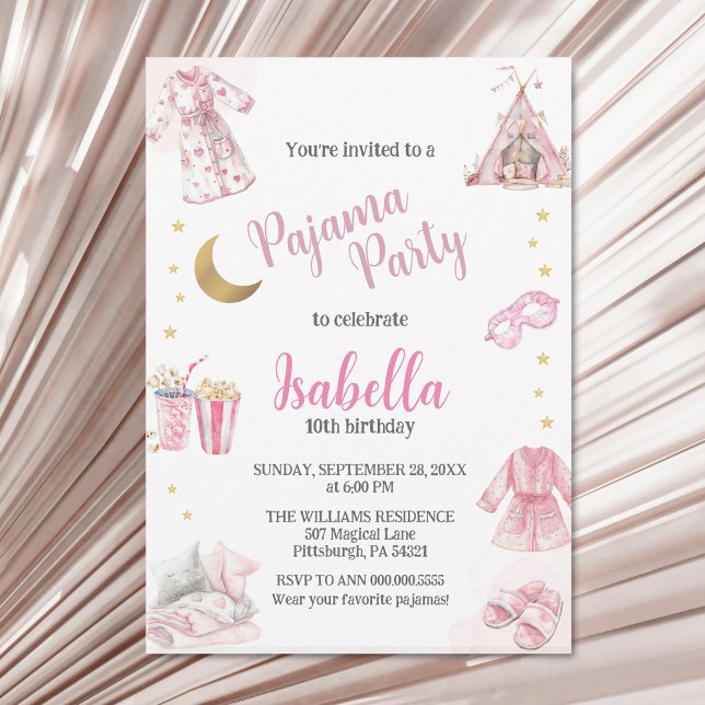 Pajama Party Sleepover Party Watercolor Invitation (Creator Uploaded)
