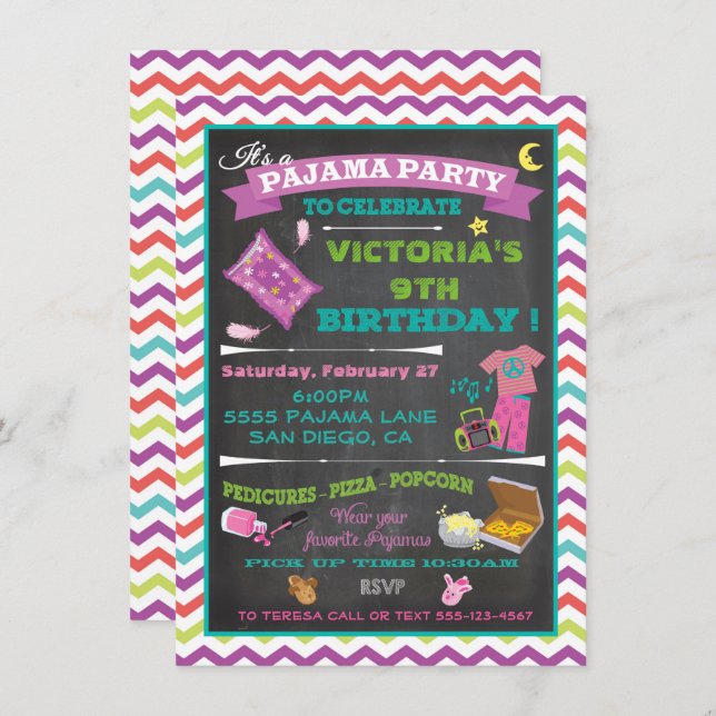 Pajama Party Sleepover Slumber Party Invitation (Front/Back)