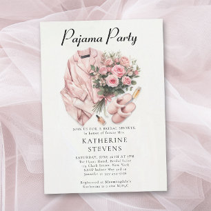 Pajama Party Slumber Roses Champagne Bridal Shower Invitation