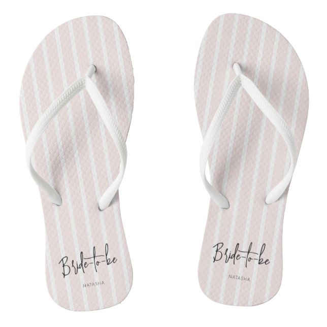 Pajama Party Stripes Chic Bride to be Pink Flip Flops (Footbed)