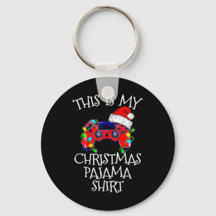 Pajama Shirt Video Game Controller Santa Hat Gamer Key Ring