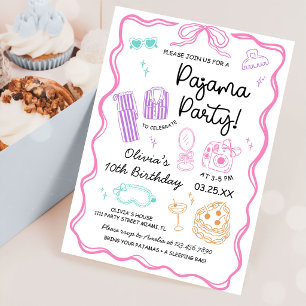Pajama Sleepover Slumber Party Cute Girl Birthday Invitation