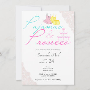 Pajama Slumber Party PJs & Prosecco Bridal Shower Invitation