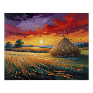 Pajar solitario al atardecer poster