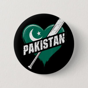 Pakistan Cricket Flag Heart Retro 6 Cm Round Badge