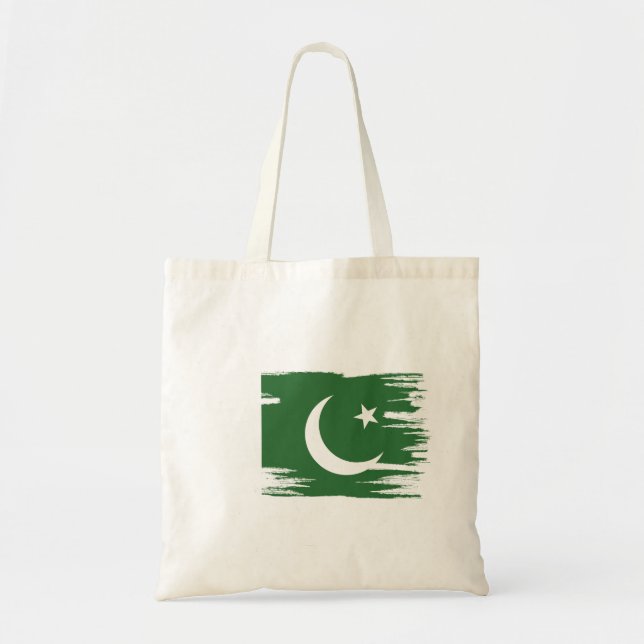 Pakistan Flag Brush Art Tote Bag (Front)