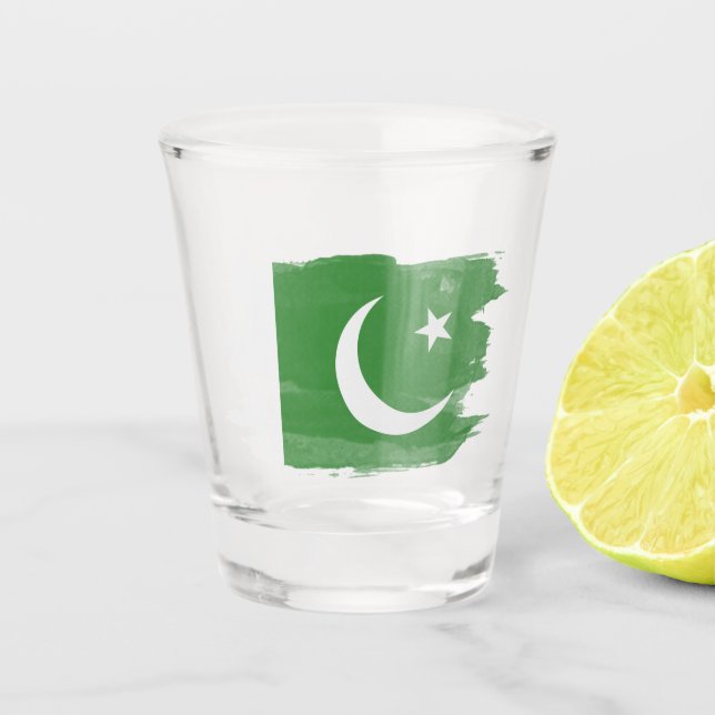 Pakistan flag brush stroke, national flag shot glass (Front)