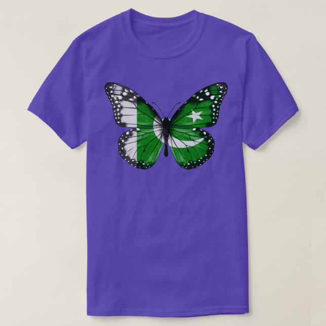 Pakistan Flag Butterfly Gift For Pakistani With Ro T-Shirt (Design Front)