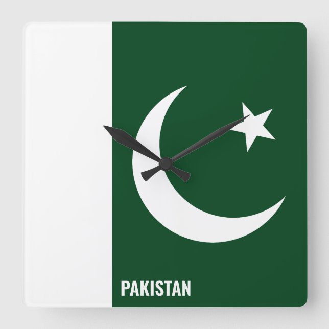 Pakistan Flag Dazzling Patriotic Square Wall Clock (Front)