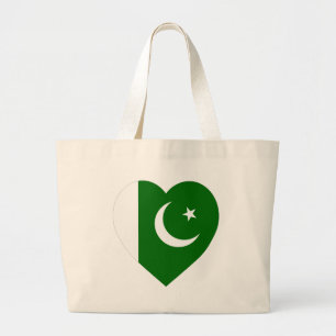 Pakistan Flag Heart Large Tote Bag