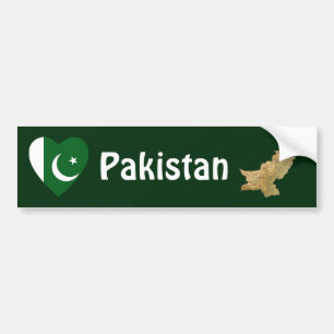 Pakistan Flag Heart + Map Bumper Sticker