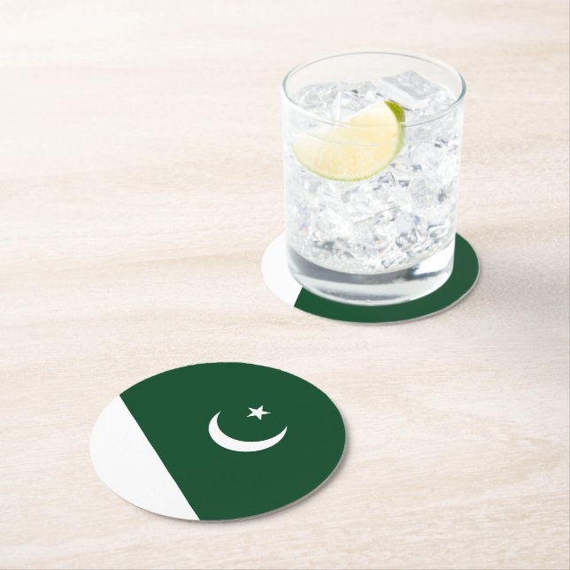 Pakistan flag round paper coaster (Insitu)