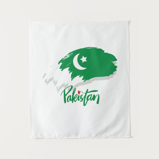 Pakistan Flag with Pakistan Heart Tapestry (Front)