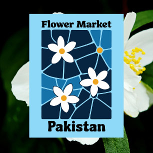 Pakistan Flower Market White Jasmine & Blue Postcard