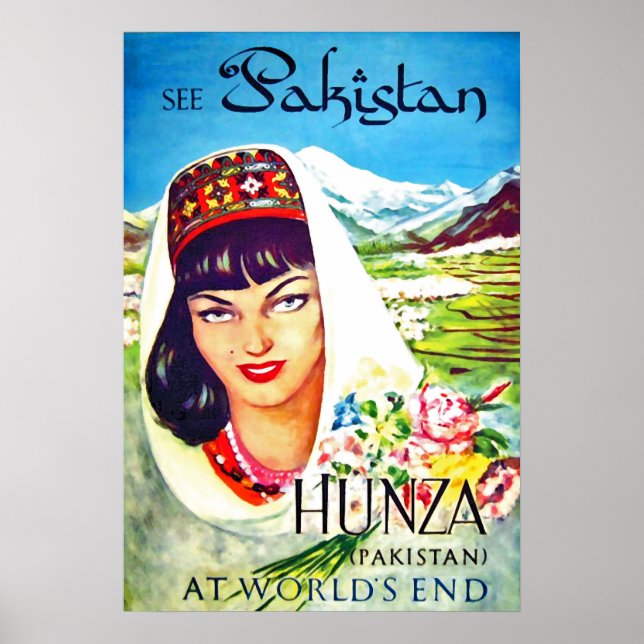 Pakistan, girl from Hunza valley, vintage travel Poster (Front)