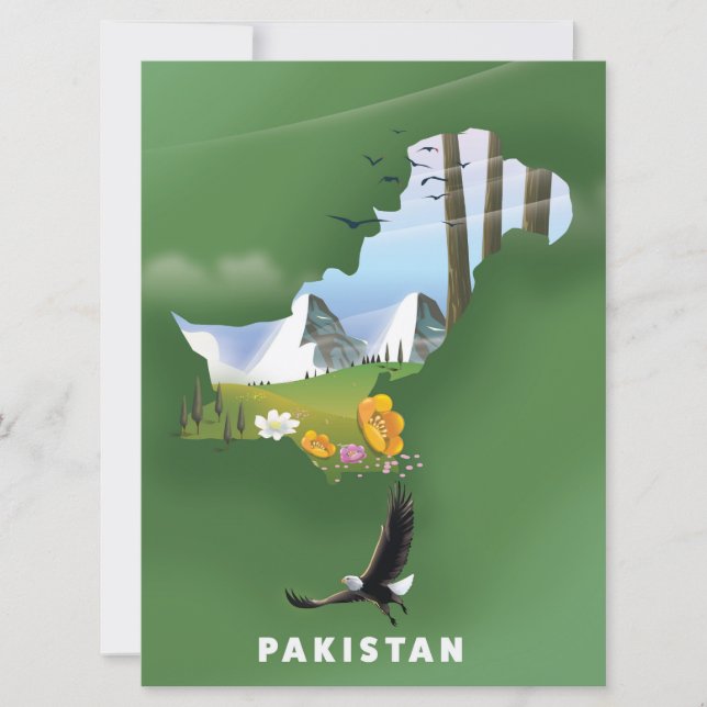Pakistan illustrated travel map. invitation (Front)