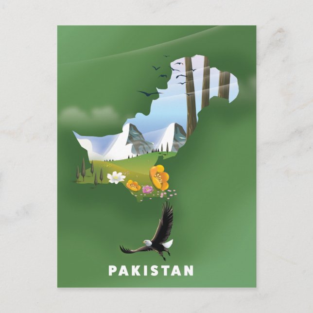 Pakistan illustrated travel map. postcard (Front)