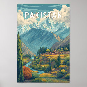 Pakistan Illustration Travel Art Vintage Poster