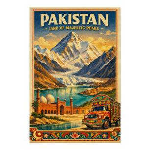 Pakistan in a classic retro travel 2026 poster