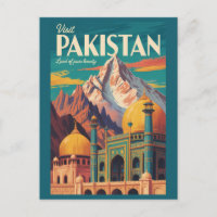 Pakistan Landscape Illustration Travel Art Vintage