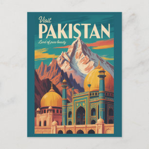 Pakistan Landscape Illustration Travel Art Vintage Postcard