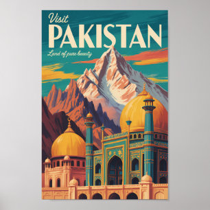 Pakistan Landscape Illustration Travel Art Vintage Poster