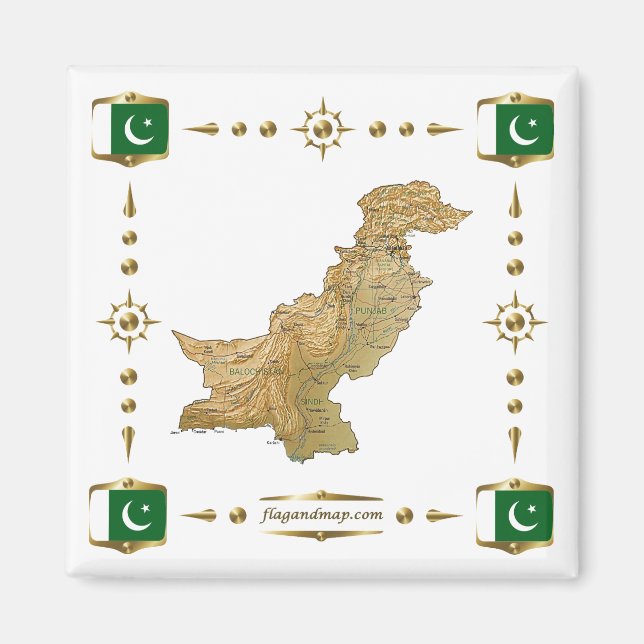 Pakistan Map + Flags Magnet (Front)