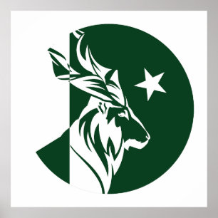 Pakistan Markhor Pakistani National Animal Flag Poster