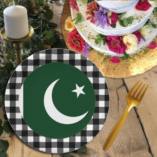 Pakistan Plate, buffalo plaid & Pakistani Flag Paper Plate
