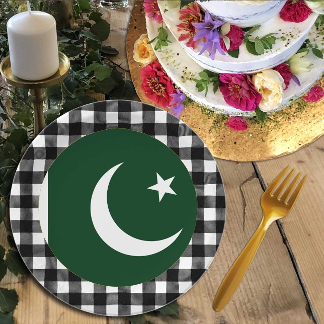Pakistan Plate, buffalo plaid & Pakistani Flag Paper Plate (Creator Uploaded)