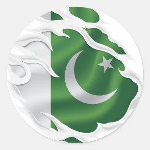 Pakistan Ripped Flag Classic Round Sticker