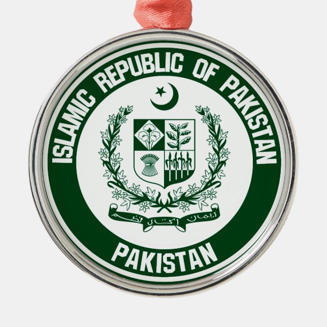 Pakistan Round Emblem Metal Tree Decoration (Front)