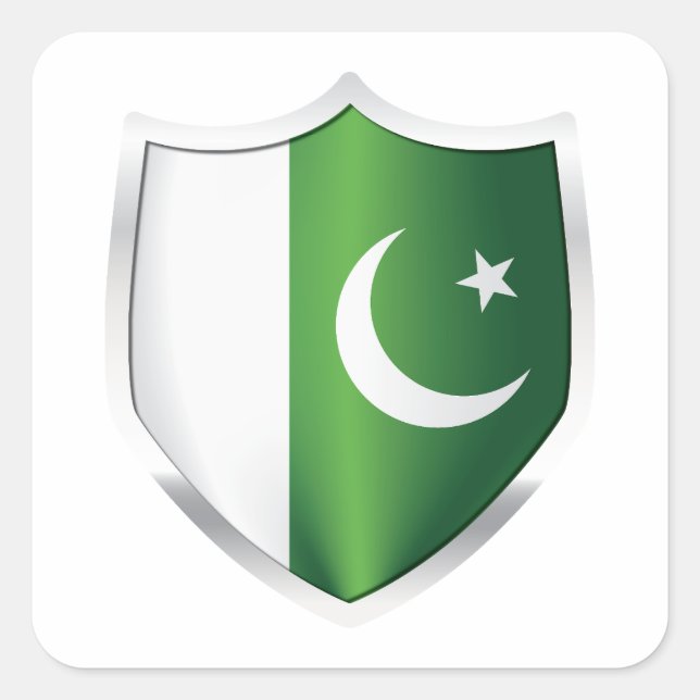Pakistan Silver Shield Flag Square Sticker (Front)