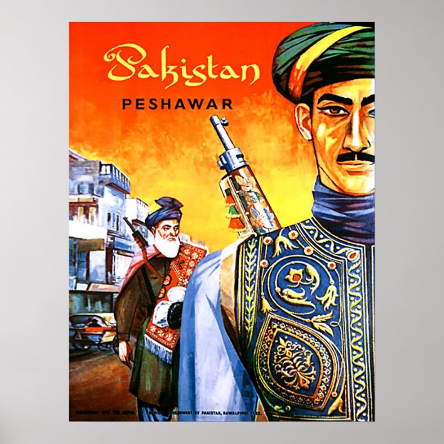 Pakistan, solders from Peshawar, vintage travel Poster (Front)