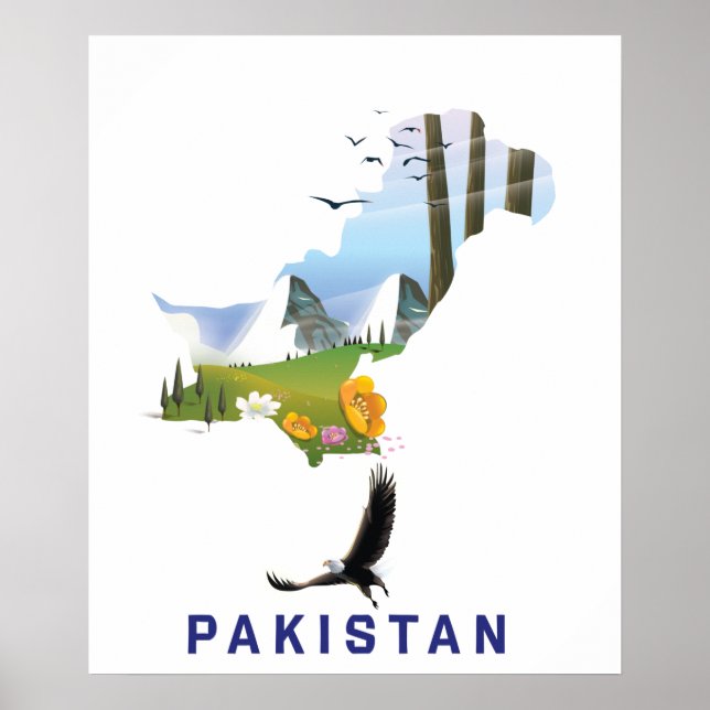 Pakistan travel poster map (Front)