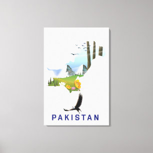 Pakistan travel poster map canvas print