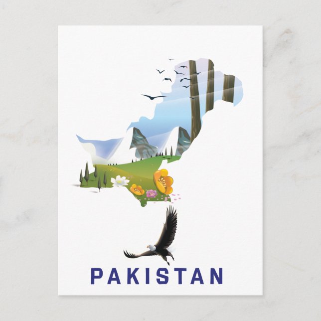 Pakistan travel poster map postcard (Front)