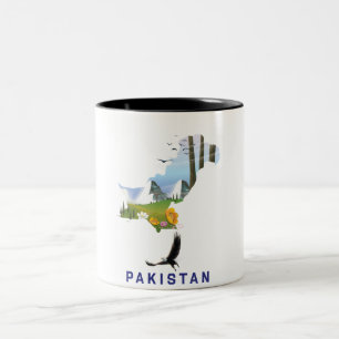 Pakistan travel poster map Two-Tone coffee mug