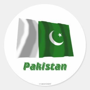 Pakistan Waving Flag with Name Classic Round Sticker