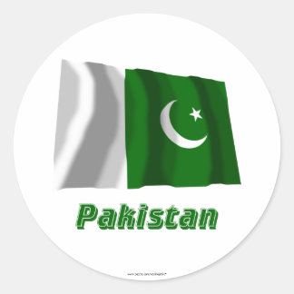 Pakistan Waving Flag with Name Classic Round Sticker