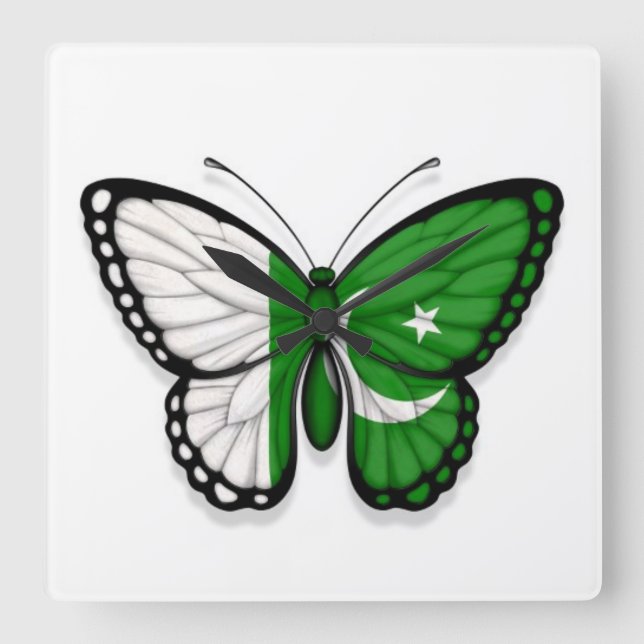 Pakistani Butterfly Flag Square Wall Clock (Front)