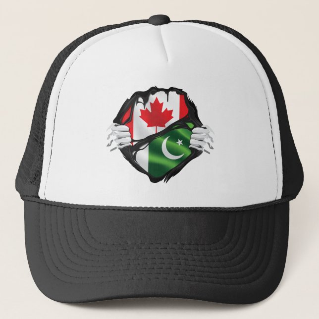 Pakistani Canadian Hands Ripped Roots Flag  Trucker Hat (Front)