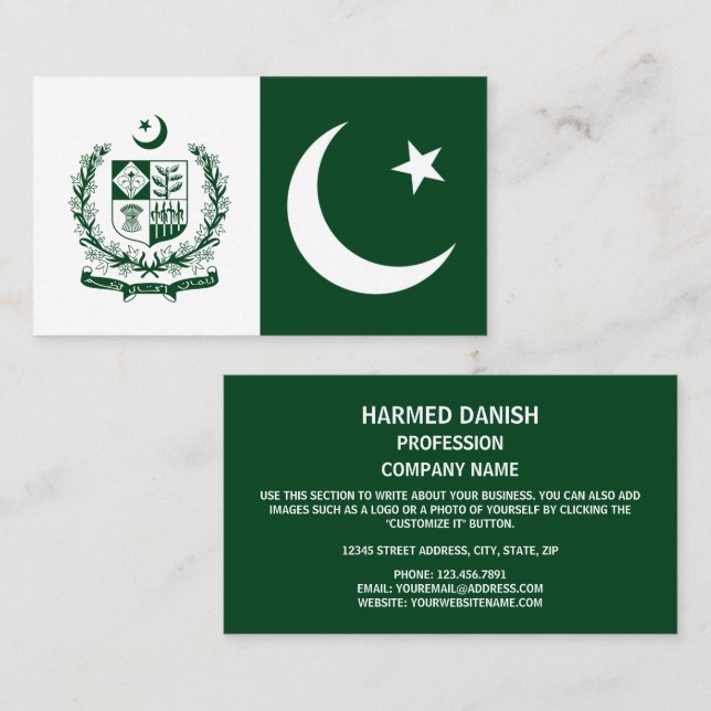 Pakistani Flag & State Emblem, Flag of Pakistan Business Card (Front/Back)