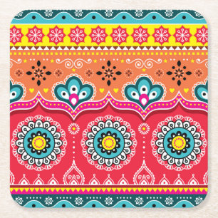 Pakistani Truck Art: Colorful Square Paper Coaster