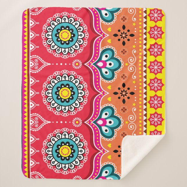 Pakistani Truck Art: Colourful Sherpa Blanket (Front)