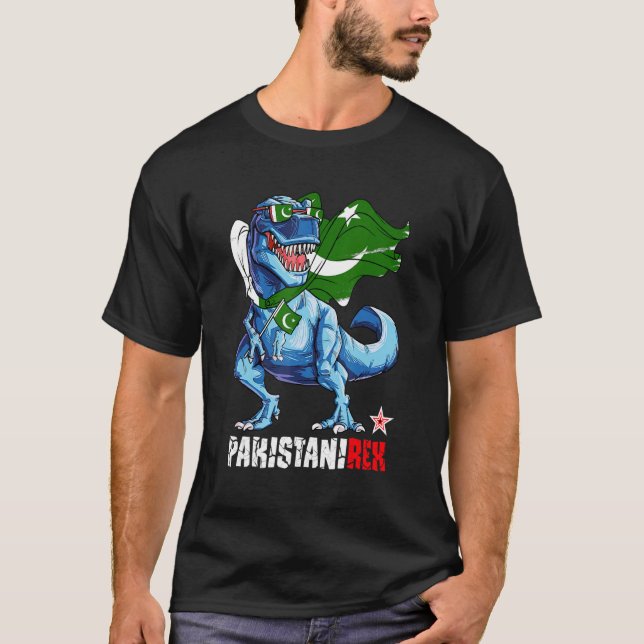 Pakistanirex Proud Pakistani Flag Fun Dinosaur Sau T-Shirt (Front)