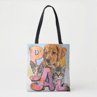 Pal Dog and Cats Plus Personalise Name Tote Bag