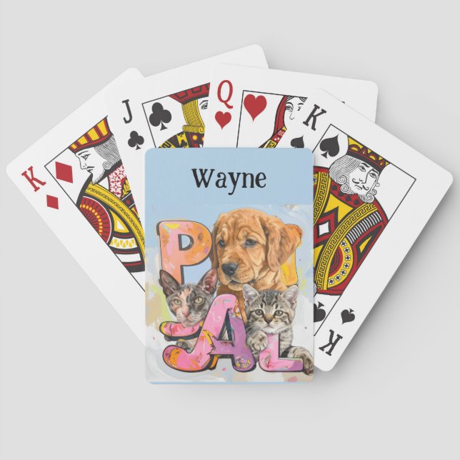 Pal Dog and Cats Plus Personalize Name  Playing Cards (Back)