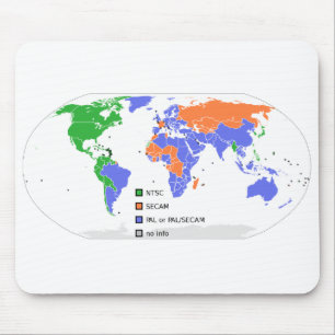 PAL NTSC SECAM TV World Map Mouse Mat